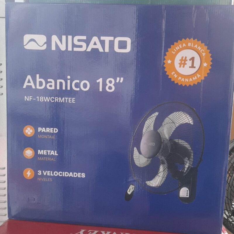 Abanico de pared Nisato de 18 pulgadas, modelo NF-18WCRMTEE, que cuenta con construcción de metal y tres velocidades.