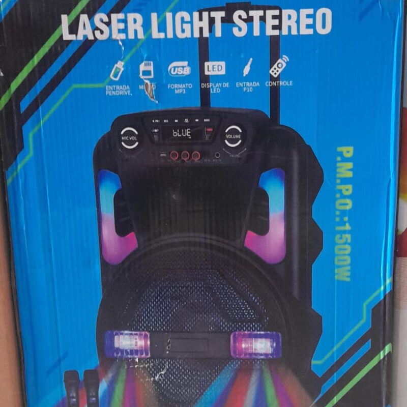 Altavoz portátil tipo trolley Tornado modelo JBR-1509 con luces LED RGB y subwoofer de 15 pulgadas