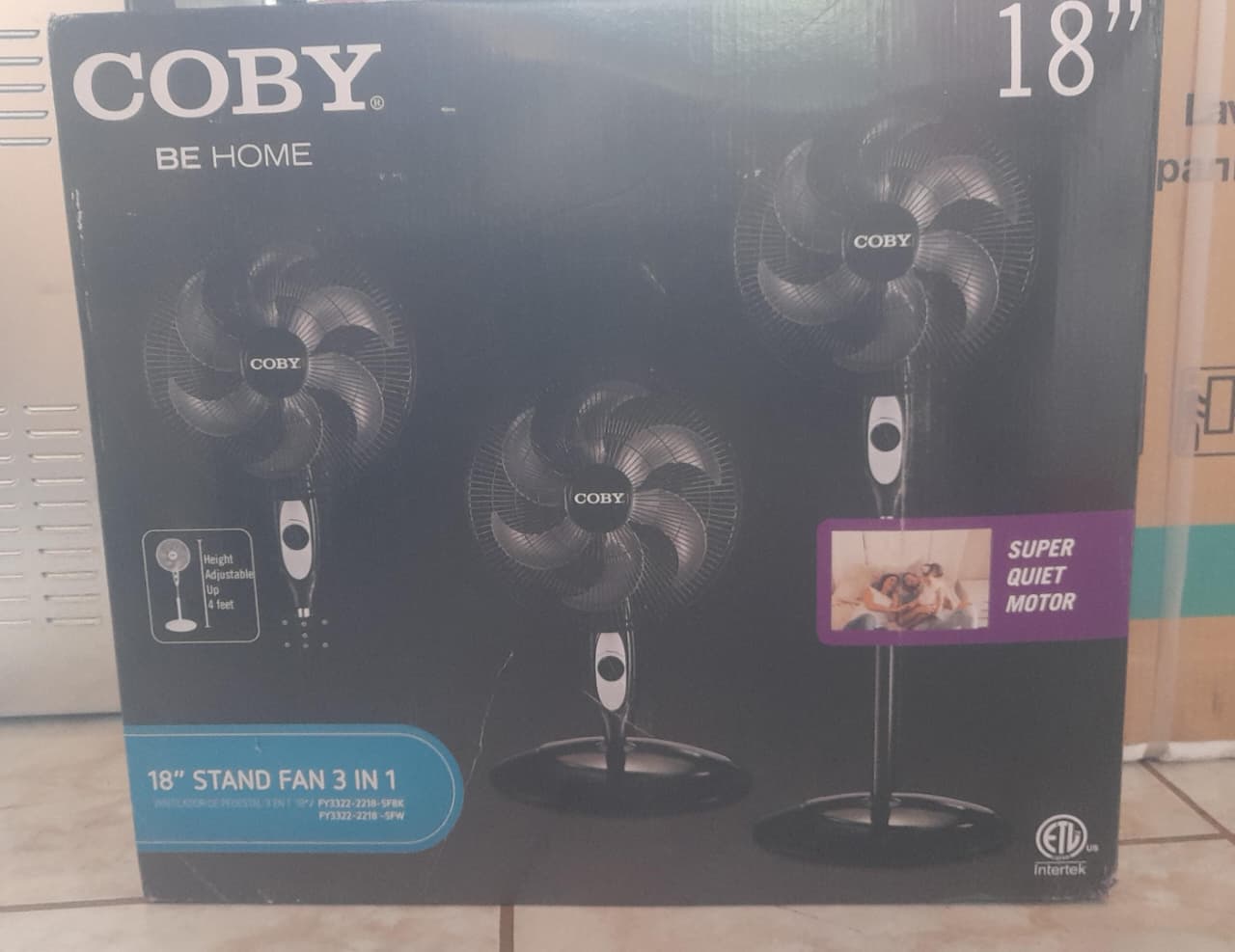 Ventilador de pedestal Coby de 18 pulgadas, modelo 3 en 1, con motor silencioso y altura ajustable