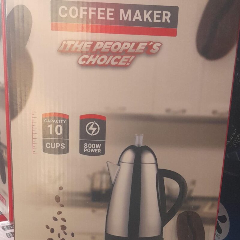 Cafetera eléctrica de acero inoxidable marca Sankey, modelo CM-7511SS, con capacidad para 10 tazas y una potencia de 800W